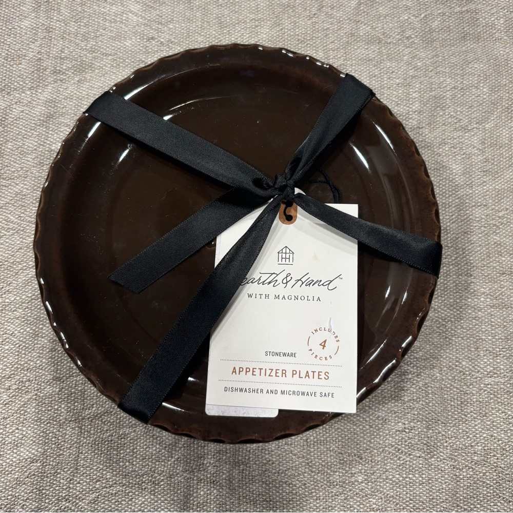 NWT Hearth & Hand with Magnolia Mushroom Ceramic Appetizer Plates Forest Brown